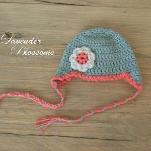 Baby Beanie with flower, newborn baby hat, crochet baby Cotton hat
