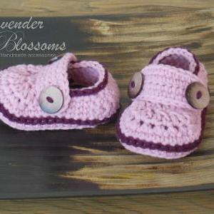 Pink Baby Booties Crochet Baby Booties Baby Button..