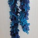 Ruffle Scarf, Hand Knitted. Fuzzy Scarf