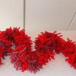 Ruffle Scarf, Hand Knitted. Fuzzy Scarf