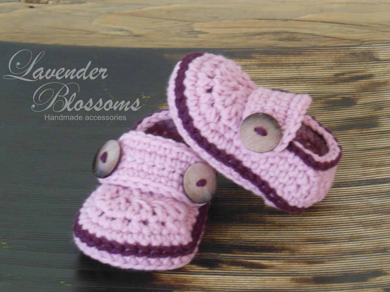 Pink Baby Booties Crochet Baby Booties Baby Button Loafers