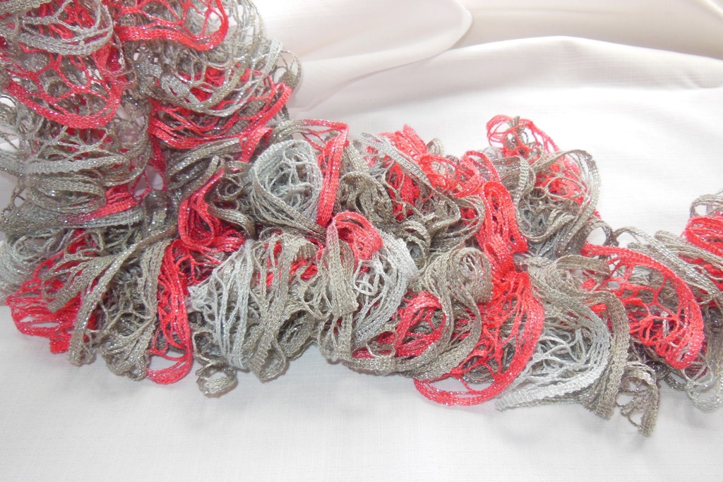 Sparkling Frilly Ruffle Scarf. Knit Trendy Fashion Scarf