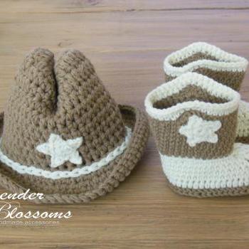 Designcity Cowboy Baby Hat & Boots, Brown Newborn To 3 Months Crochet Photo Prop Custom Boy Girl Made In USA - Foto 8
